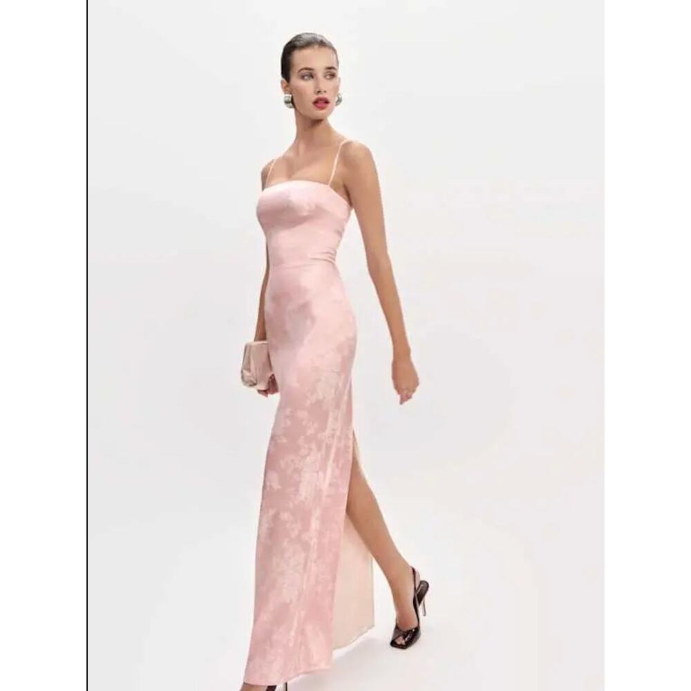 Reformation Frankie Floral Jacquard Satin Slip Maxi Dress Light Pink Size 10 - Picture 3 of 15
